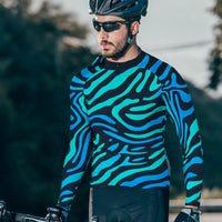 Coral Blue Men's Cycling Jersey With Long Sleeve
