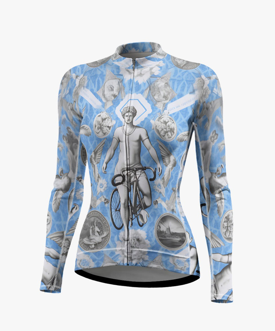 Hallelujah Women's Sky Blue Printed Cycling Jersey With Long Sleeve