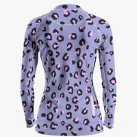 Women's Purple Leopard Printed Cycling Jersey With Long Sleeve