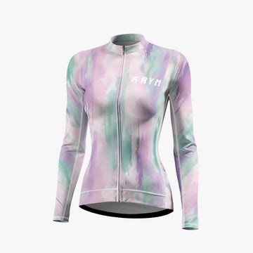 Collision Brush Series - Women's Pink Printed Cycling Jersey With Long Sleeve