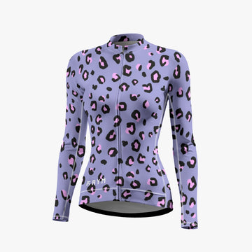 Women's Purple Leopard Printed Cycling Jersey With Long Sleeve