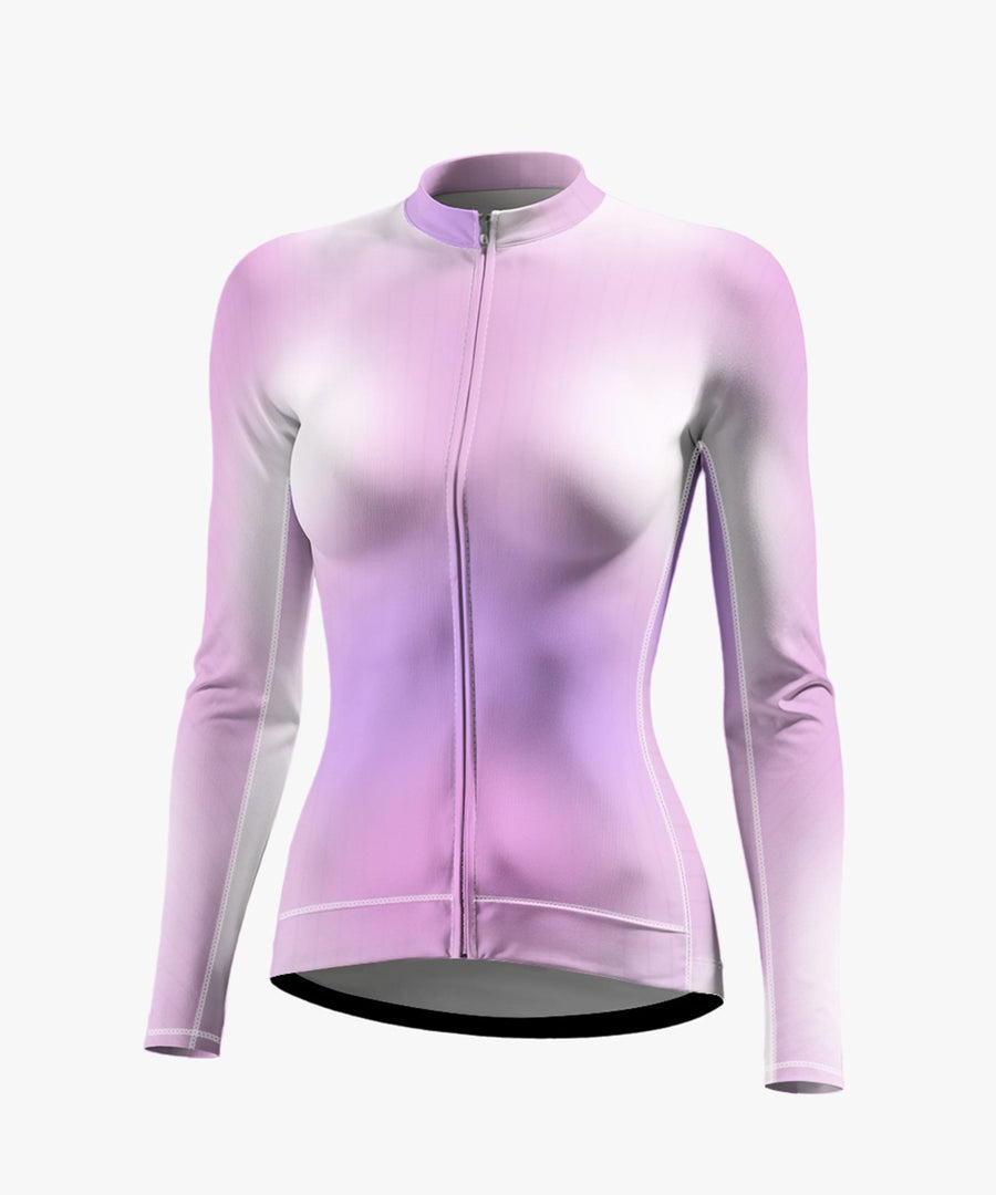 Women's Gradient Pink Cycling Jersey With Long Sleeve