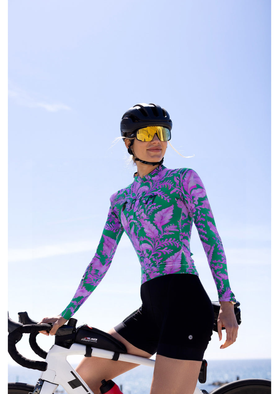 Women's Purple Floral Cycling Jersey With Long-Sleeve