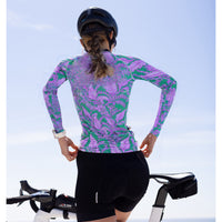 Women's Purple Floral Cycling Jersey With Long-Sleeve