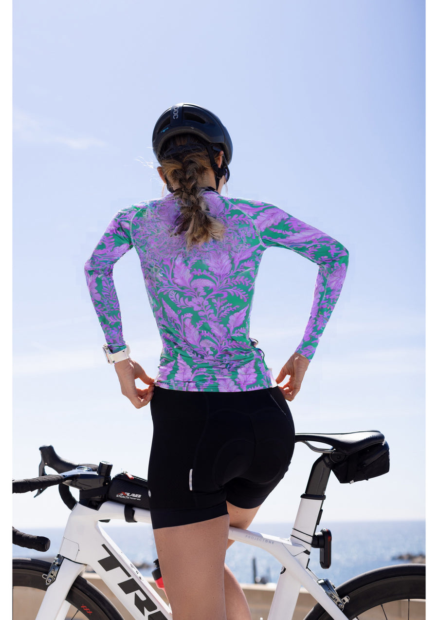 Women's Purple Floral Cycling Jersey With Long-Sleeve