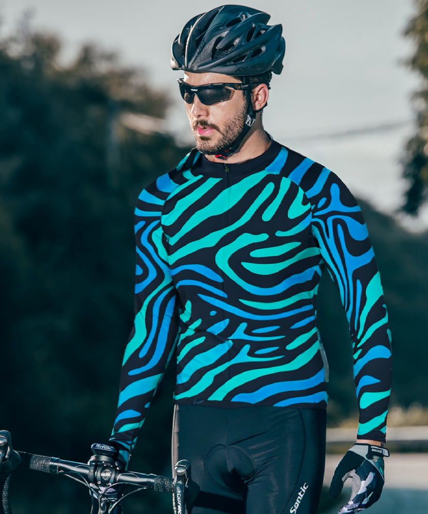 Coral Blue Men's Cycling Jersey With Long Sleeve