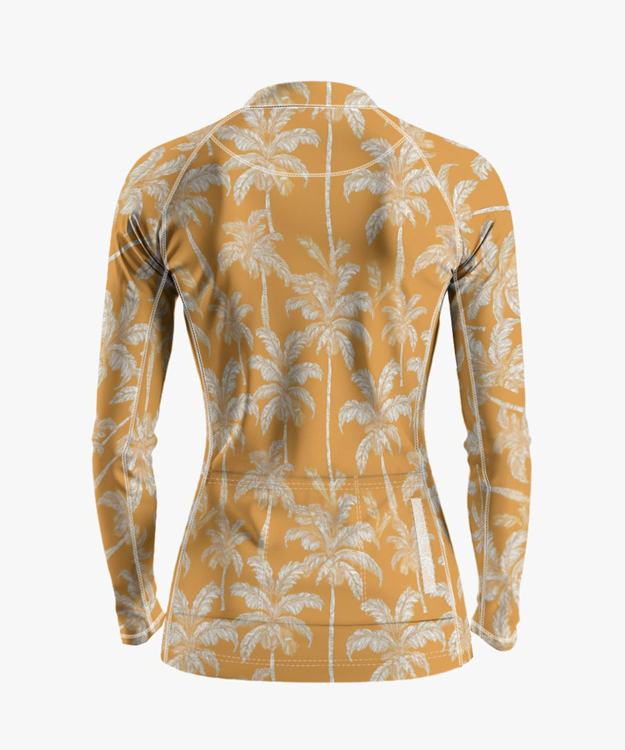 Hawaii Women's Yellow Coconut Tree Printed Cycling Jersey With Long Sleeve