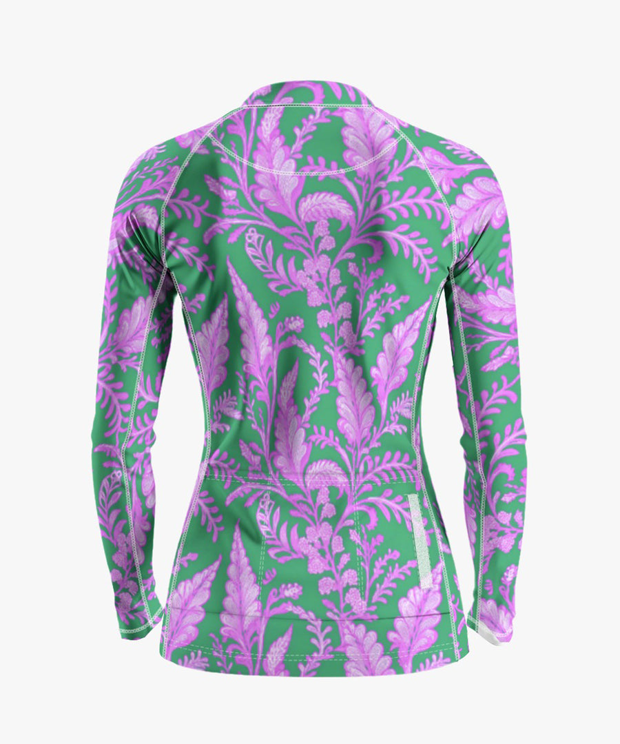 Women's Purple Floral Cycling Jersey With Long-Sleeve