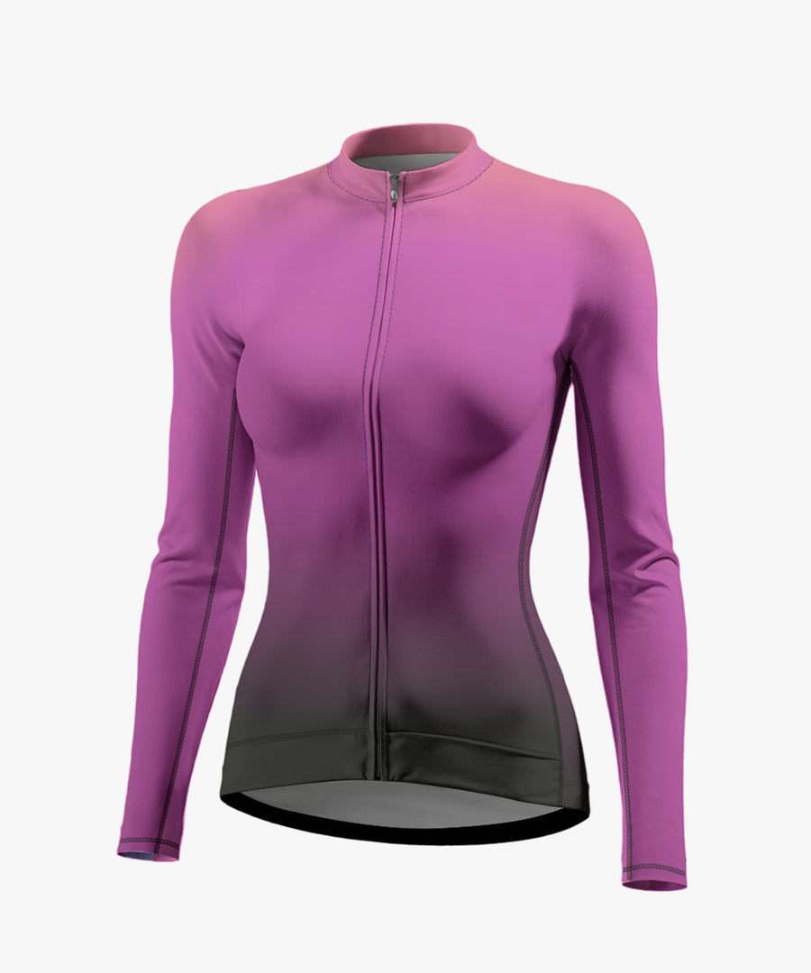 Women's Gradient Purple Cycling Jersey With Long Sleeve