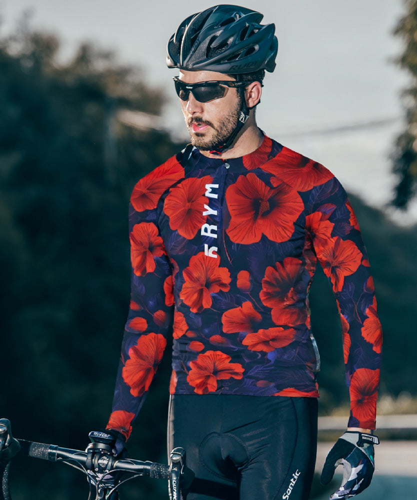 Men's Floral Printed Cycling Jersey With Long Sleeve